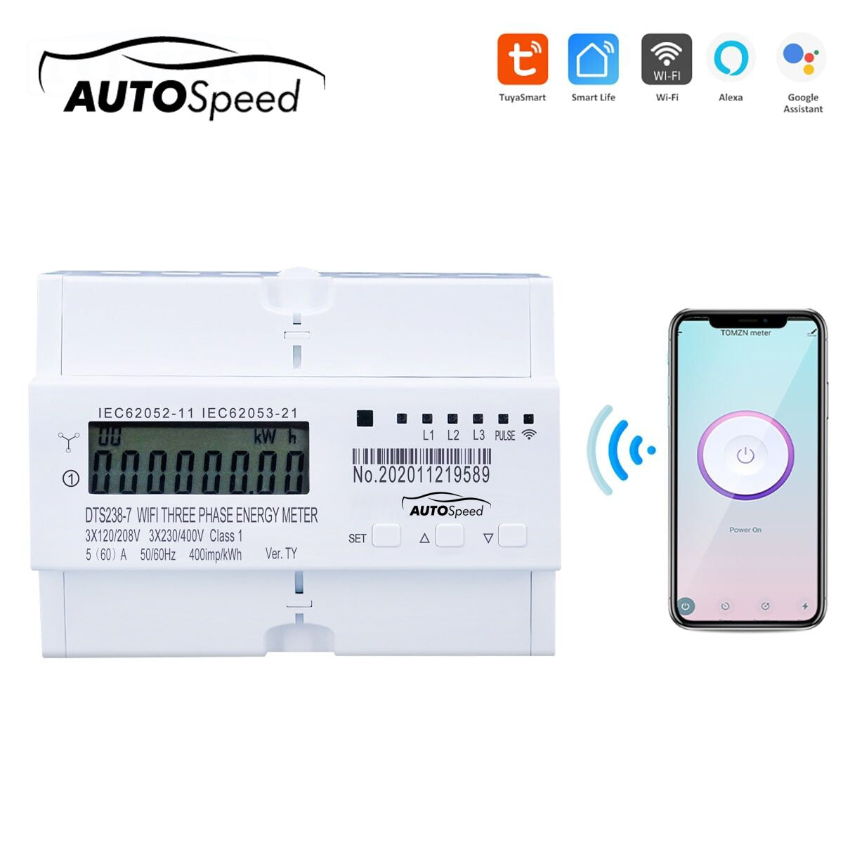 Three-phase smart meter 380V, 80A, DTS238-7 WIFI compatible with Tuya, Smart Life, smart energy and electric power meter.