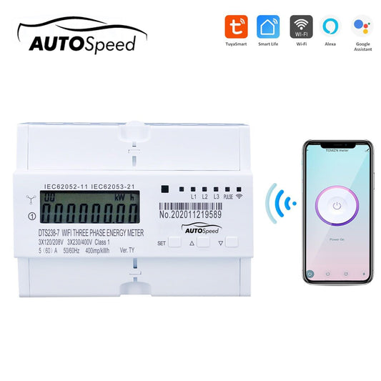 Three-phase smart meter 380V, 80A, DTS238-7 WIFI compatible with Tuya, Smart Life, smart energy and electric power meter.