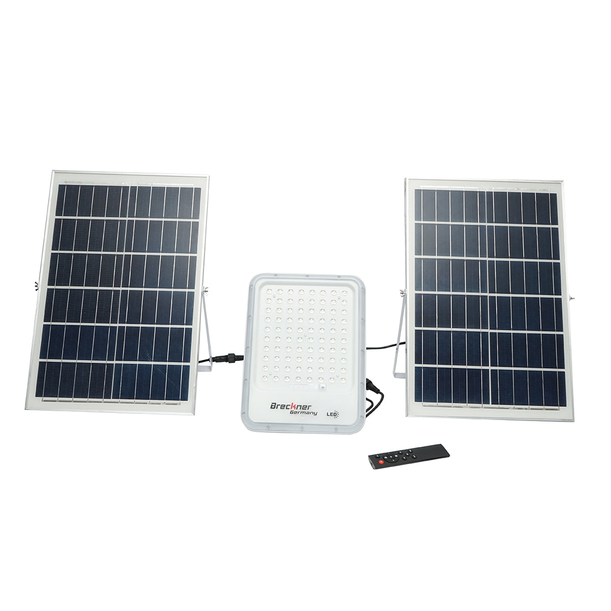 LED lamp with solar panels 50W projector 150W remote control, battery 3.2V/40Ah Breckner Germany