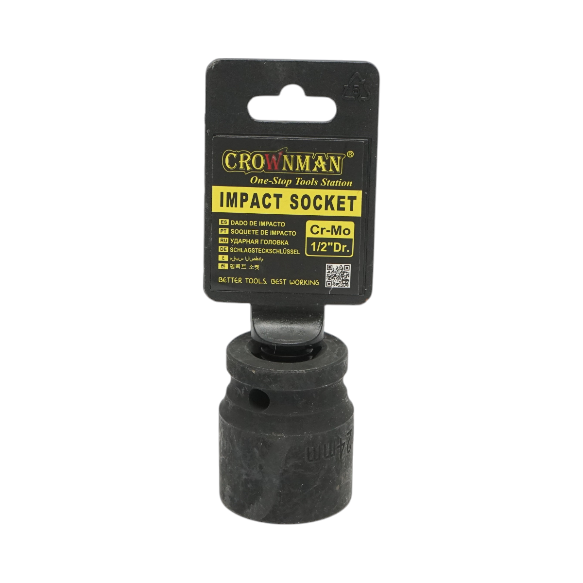 24mm impact socket, 1/2 inch square, Cr-Mo material, DIN 3121 standard, industrial Crownman