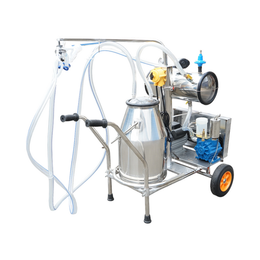 Sheep milking machine 1 post 750W, 220V stainless steel tank 25L, milking group with 2 teats, vacuum pressure 40-50 kPa, pulsations 60-80 cpm