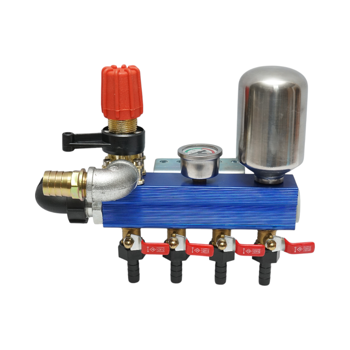 Herbicide distributor with 4 outlets and manometer