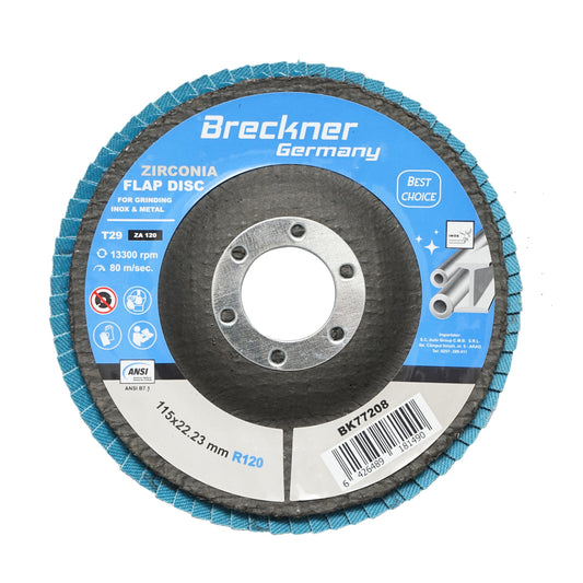 Zirconium abrasive grinding disc for cutting and polishing metal and stainless steel P120, 115mm Breckner Germany