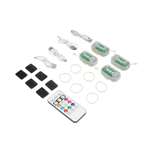Set of 4 RGB strobe LED lights with remote control, 10 modes, 8 colors, 150mAh rechargeable lithium battery USB-C IP65