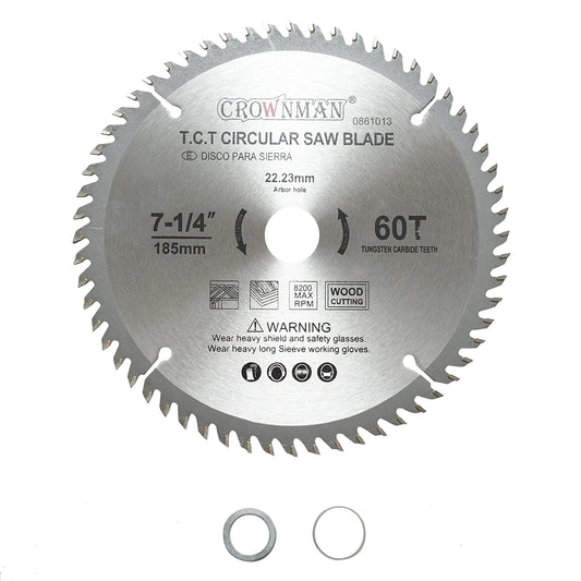 Wood saw blade circular disc 185x22.23mm, max speed 8200rpm, 60 teeth Crownman
