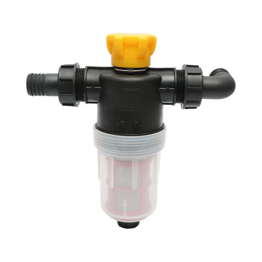Transparent herbicide filter with 2 sieves and self-cleaning valve, 32mm connection