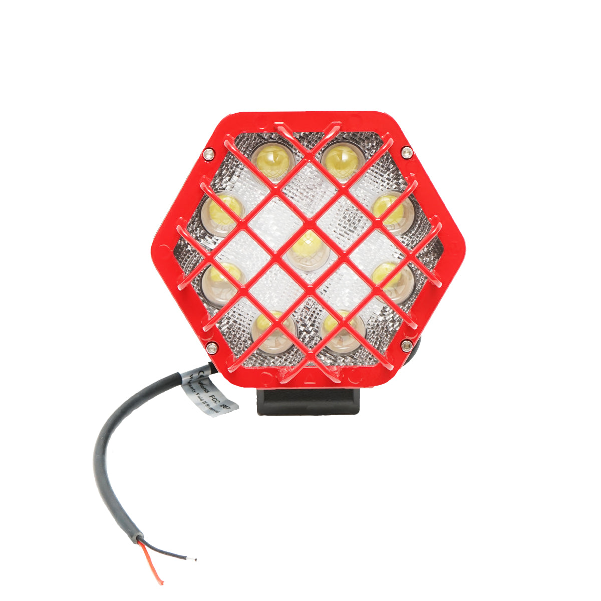 Hexagonal projector lamp with red metal grille, 9 LEDs, radiation angle 30, DC 10-80V 27W Breckner Germany
