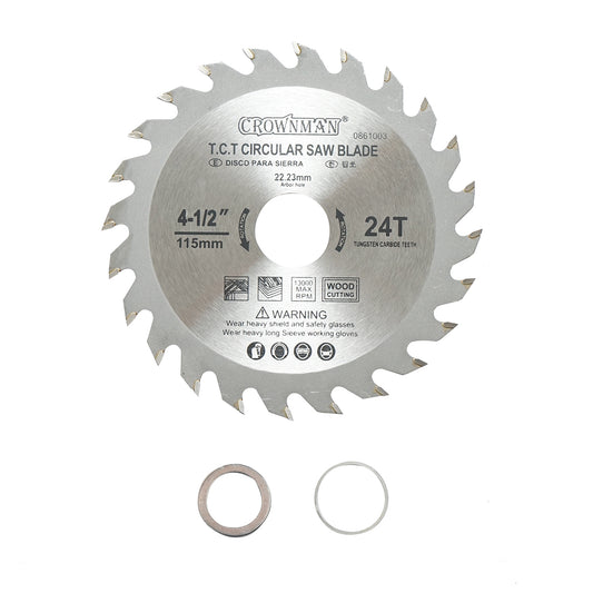 Circular saw blade for wood 115x22.23mm, max speed 13000rpm, 24 teeth Crownman