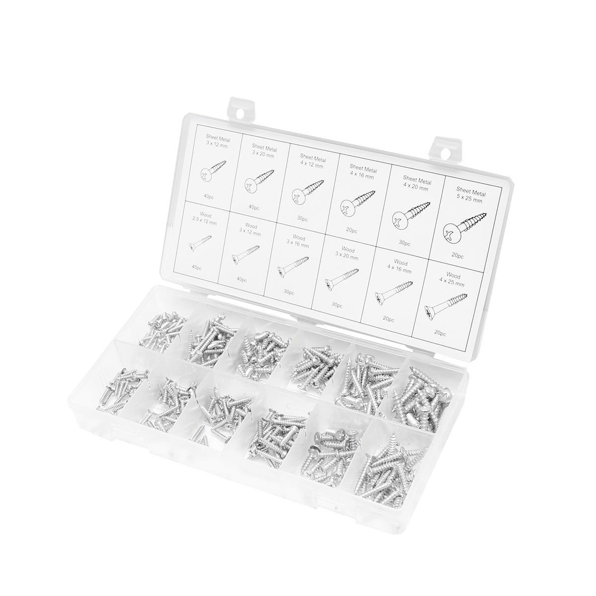 Wood and metal screw driver kit with cross head, 360 pieces