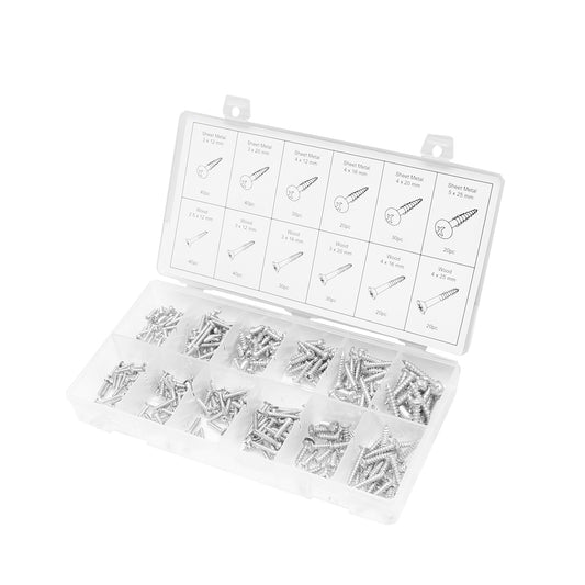 Wood and metal screw driver kit with cross head, 360 pieces