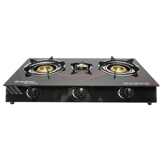 Gas stove, 3-burner cast iron 2.5KW, tempered glass 700x380x94mm Breckner Germany