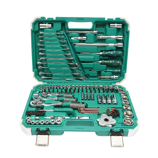 Hexagonal socket wrench set, fixed, bits, hex with ratchet 121 pieces Breckner Germany