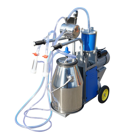 Single post milking machine 550W, 220V stainless steel 25L tank, milking group with 2 suction cups, vacuum pressure 45-50 kPa, pulsations 60-80 cpm