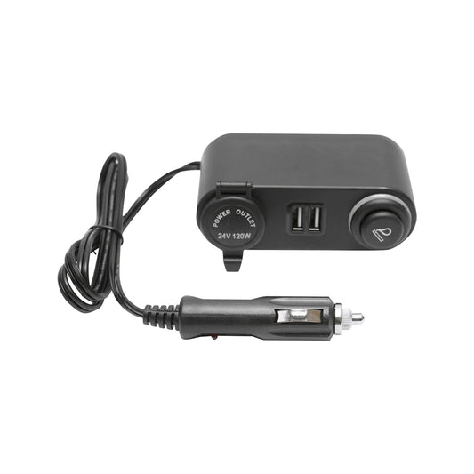Car power extension with 24V socket, cigarette lighter, and 2xUSB