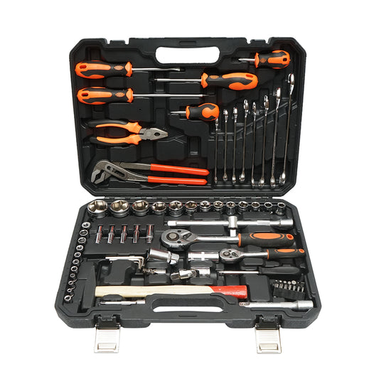 Socket wrench set, fixed wrenches, bits with tools and 76 pieces Breckner Germany
