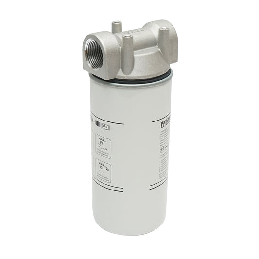 Filter and support (battery) for removing particles from diesel tank, maximum pressure 3.4 Bar, flow rate 94.6 L/min, 30 microns, 1 1/2 -16 UNF Breckner Germany