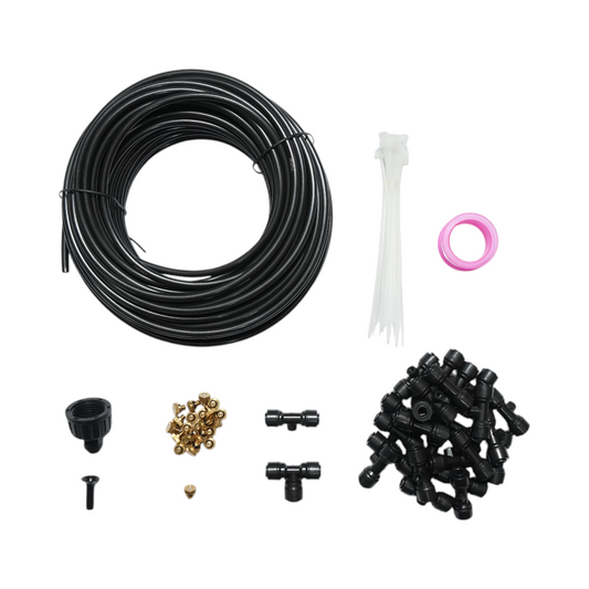 Complete misting water spray kit with 25m hose, brass nozzles for terrace, garden 80 pieces