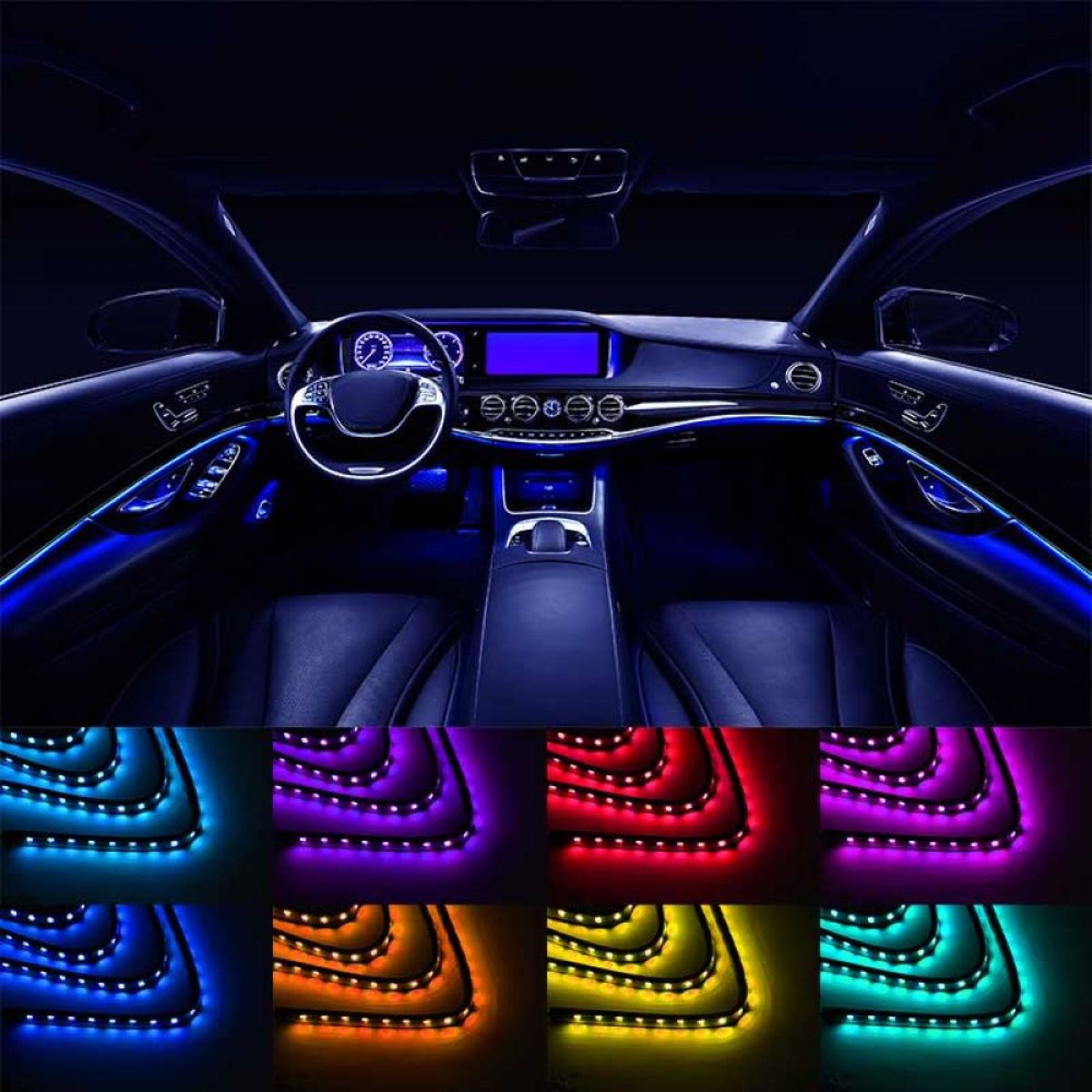 12V LED ambient car light strip, 9W with remote control, music control 4x26cm RGB Breckner Germany