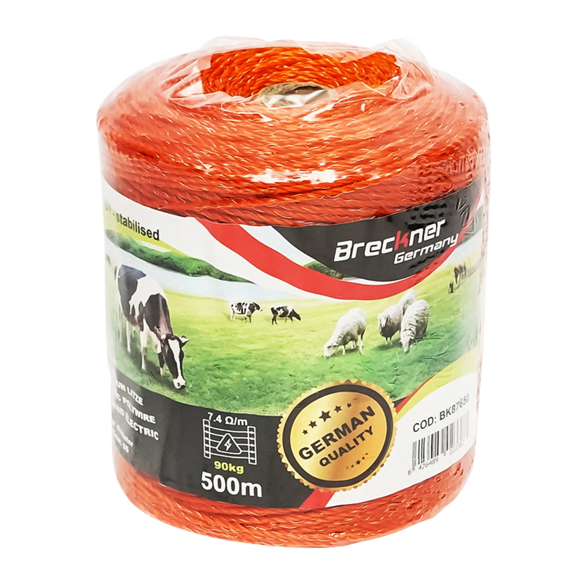Roll of orange wire 2.5 mm 3x0.15 mm SS, 7.4 Ohm/m, 500m electric fence Breckner Germany