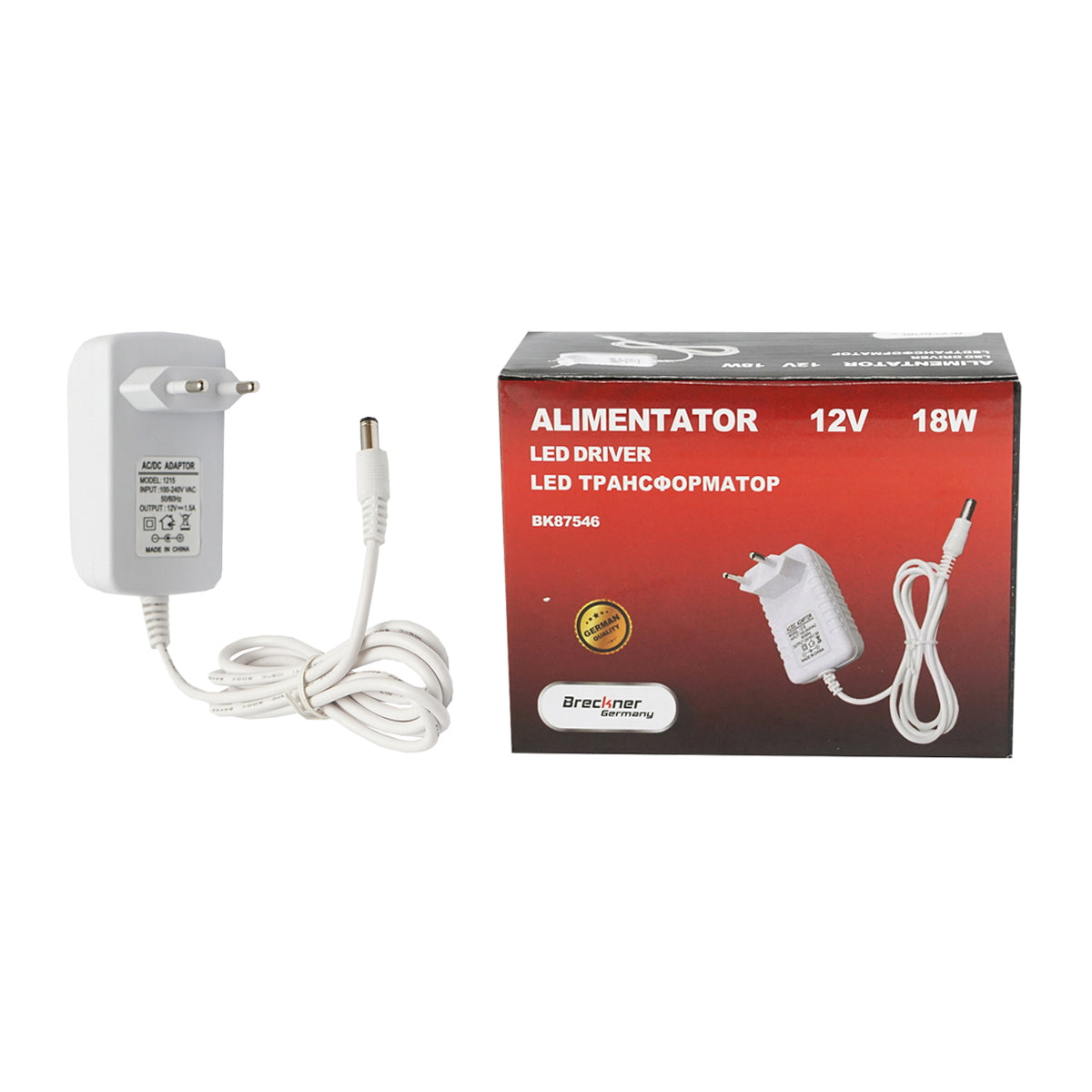 AC charger 220V/50Hz - DC 12V/1.5A 1.3m for electric fence pulse generator Breckner Germany