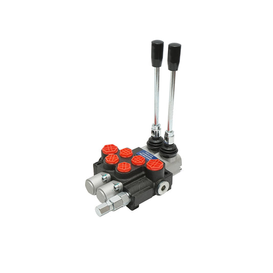 Hydraulic distributor with 2 levers, flow rate 40L/min with included lever and reduction -15 /+80 Breckner Germany