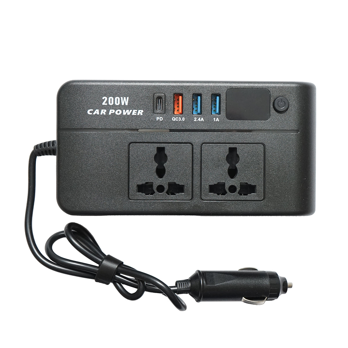 12V-220V 200W inverter, modified sine wave, USB port, USB-C, dual AC output