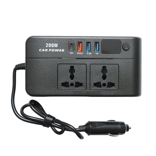 12V-220V 200W inverter, modified sine wave, USB port, USB-C, dual AC output