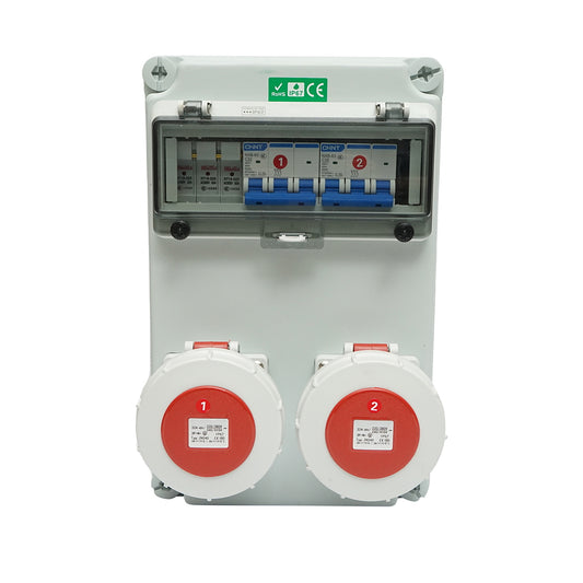 Group socket panel for construction site 2x400V/32A, 6 modules, 340x220x160mm IP67 SUNTREE