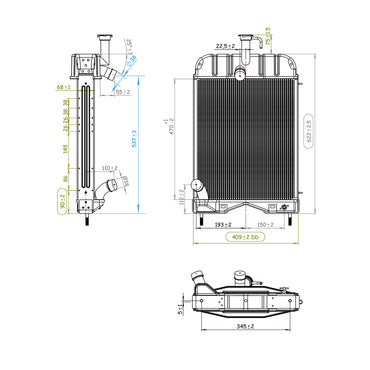 Water cooling radiator for Perkins engine for Massey Ferguson OEM codes 1672862M91, 1680547M92, 150-15, 1672861M93 Breckner Germany