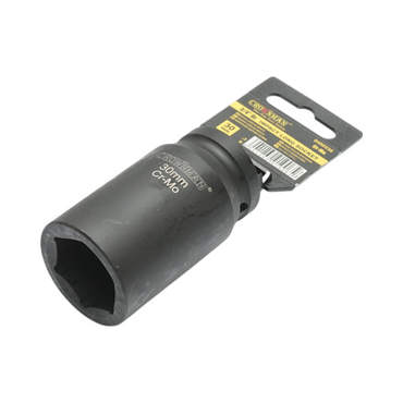 30mm long impact socket, 3/4 inch square, made of Cr-Mo, DIN 3121 standard, Crownman industrial.
