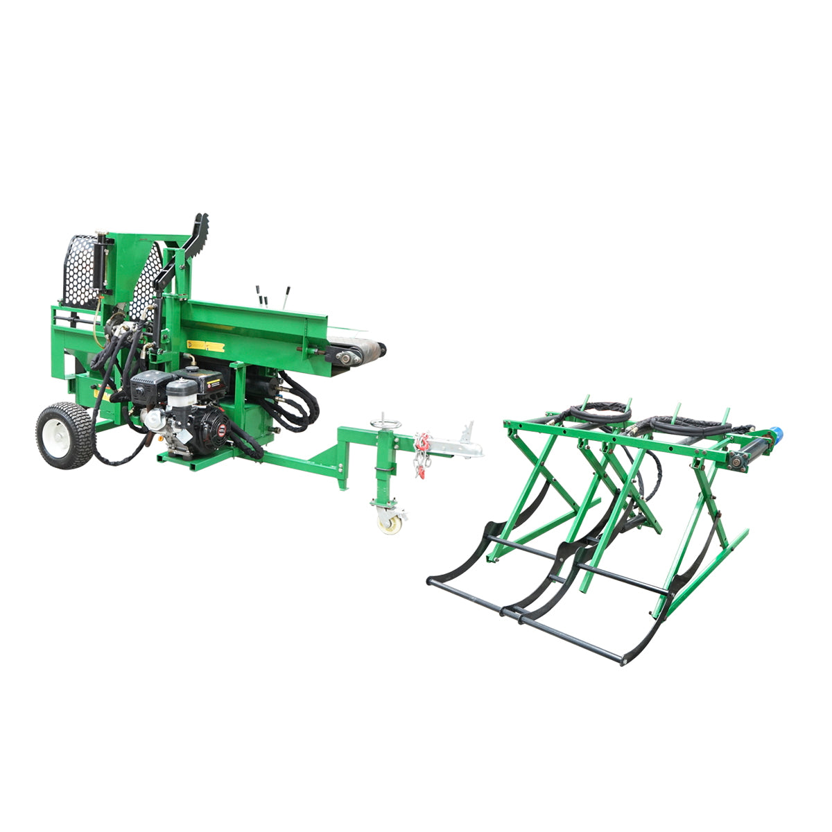 Wood splitter 16T, gasoline engine 15HP with conveyor belt and conveyor 570Kg