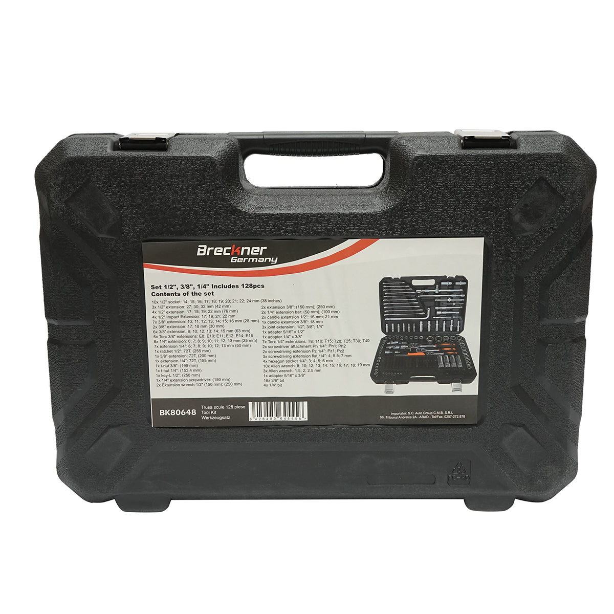 Socket wrench set, hexagonal, deep socket, fixed wrenches, bits, torx, hex, spline 128 pieces Breckner Germany