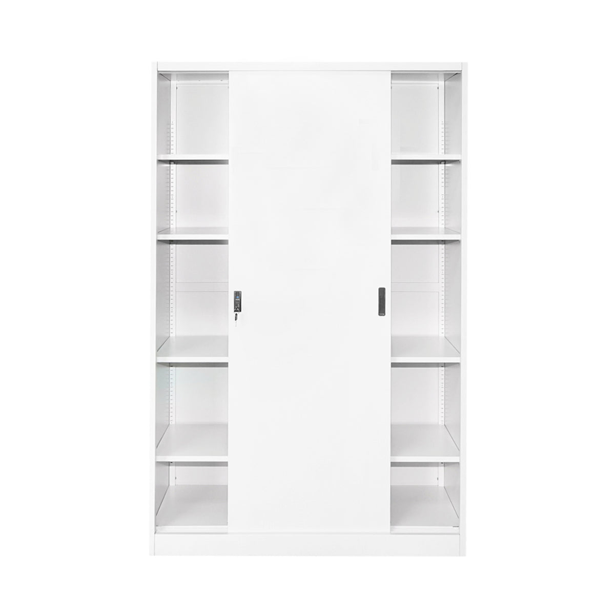 Metal locker cabinet 1900x1200x450mm with 2 secured sliding doors, 4 shelves, max 50kg/shelf, gray Breckner Germany