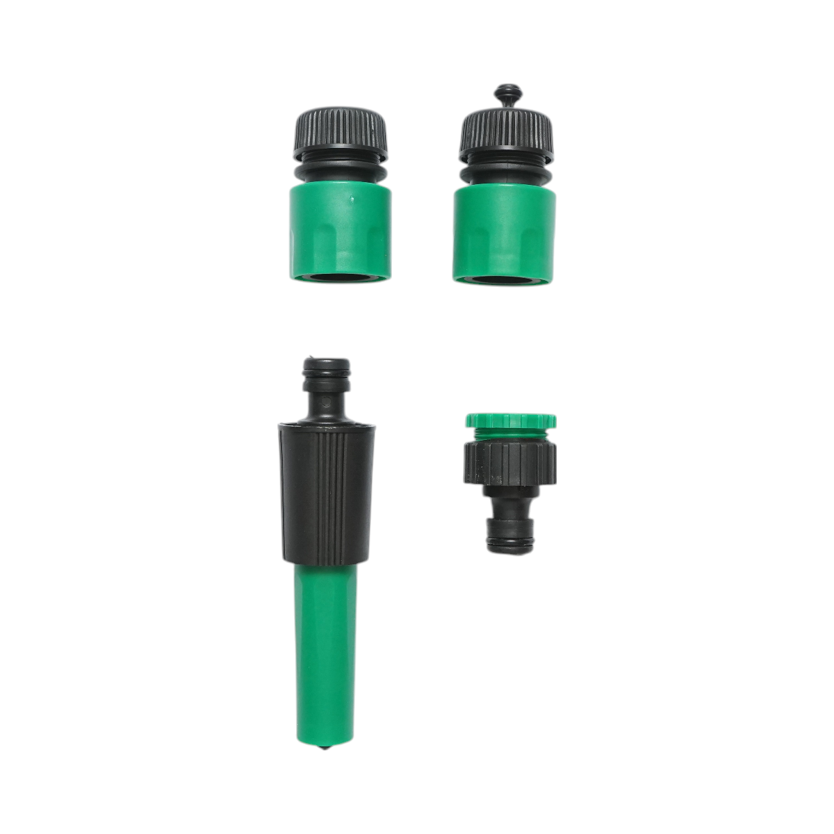 Adjustable spray nozzle with 1/2 connectors and 1/2-3/4 adapter for garden hose