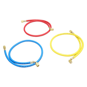 90 cm hose set in 3 colors for charging R-410a refrigerant.