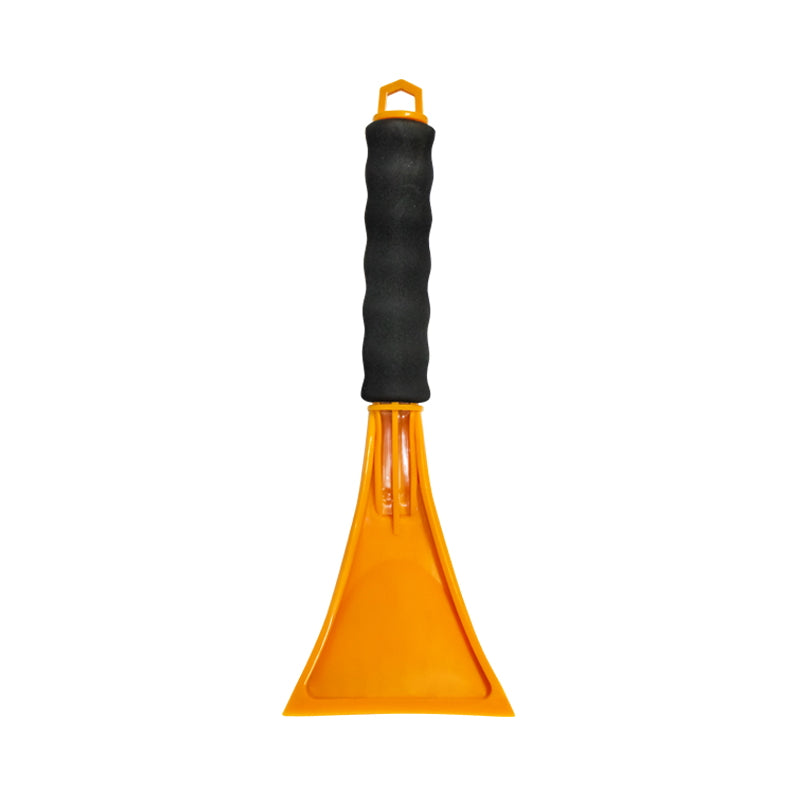Yellow ice scraper with a handle wrapped in sponge