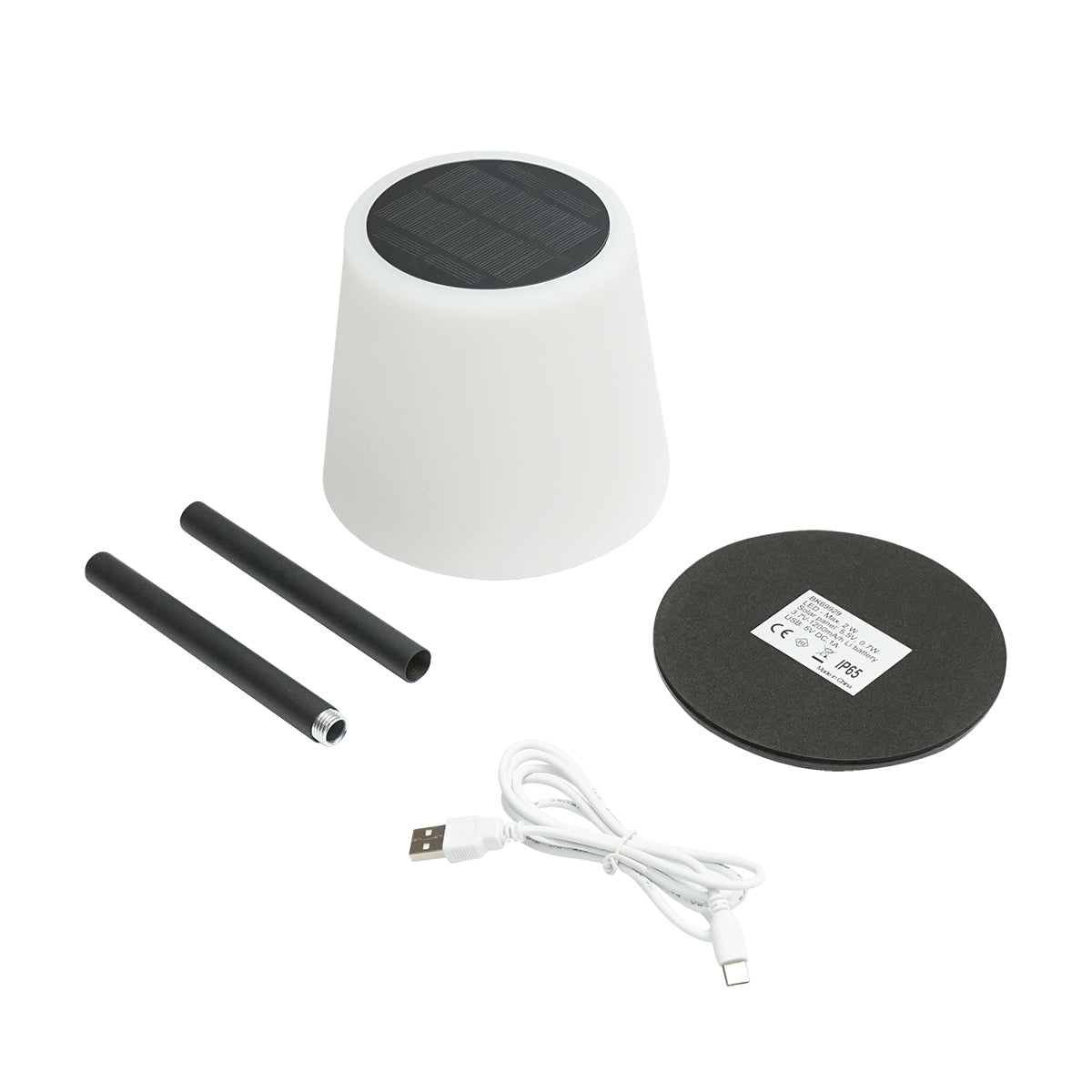 2W LED solar table lamp, 0.7W solar panel, 3.7V 1200mAh battery, USB 5V 1A, black Breckner Germany