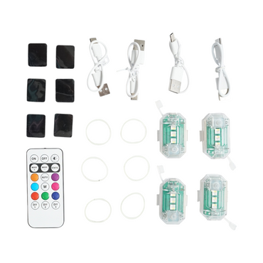 Set of 4 RGB strobe LED lights with remote control, 10 modes, 8 colors, 150mAh rechargeable lithium battery USB-C IP65