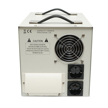 Single-phase automatic voltage stabilizer with relay 10000VA/140-260V, 2 Schuko sockets 230V, LCD display Breckner Germany