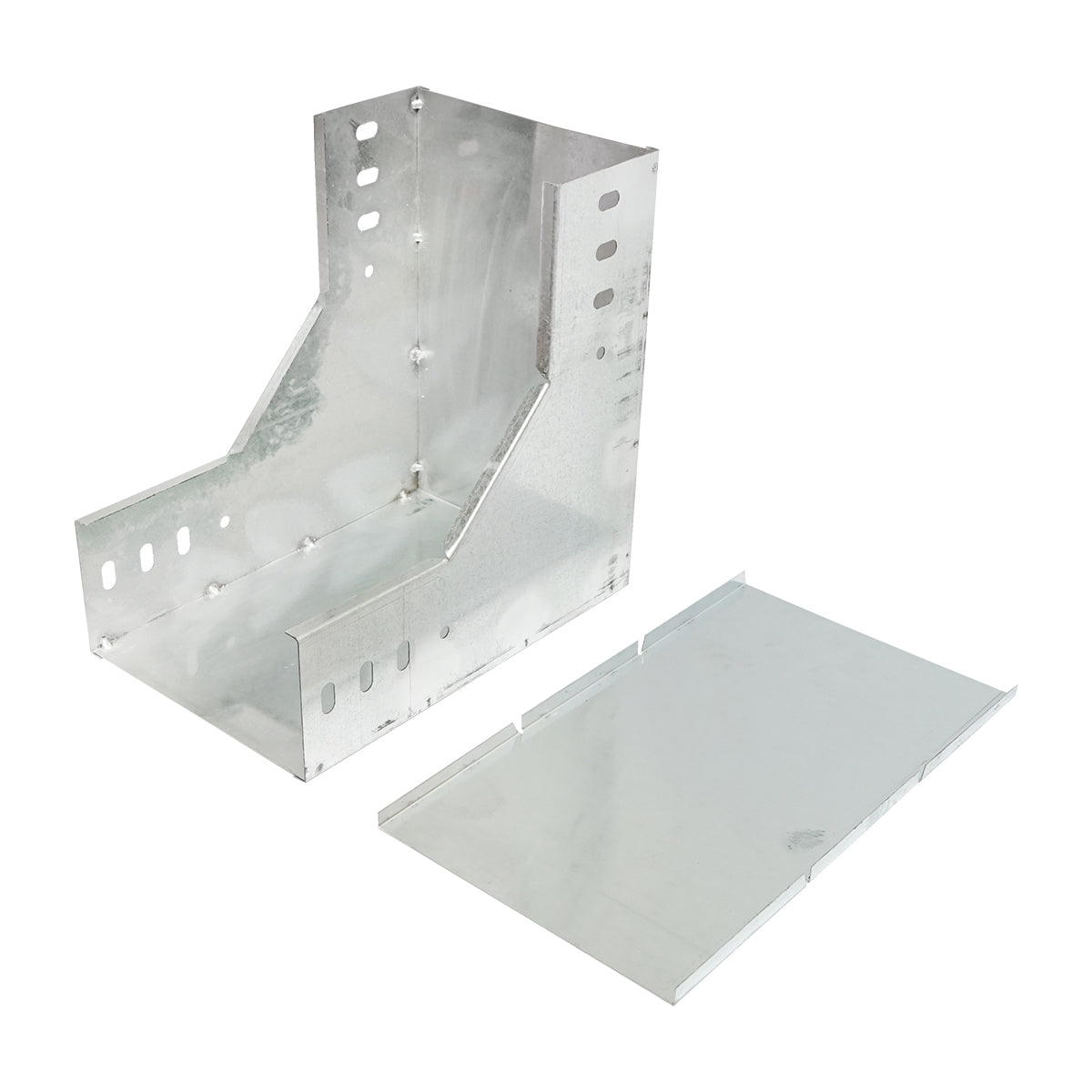 Vertical 90-degree drop bend made of galvanized steel for a gutter 100x200mm