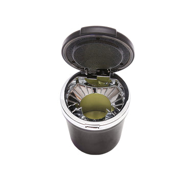 Universal black-silver car ashtray with multicolor LED light