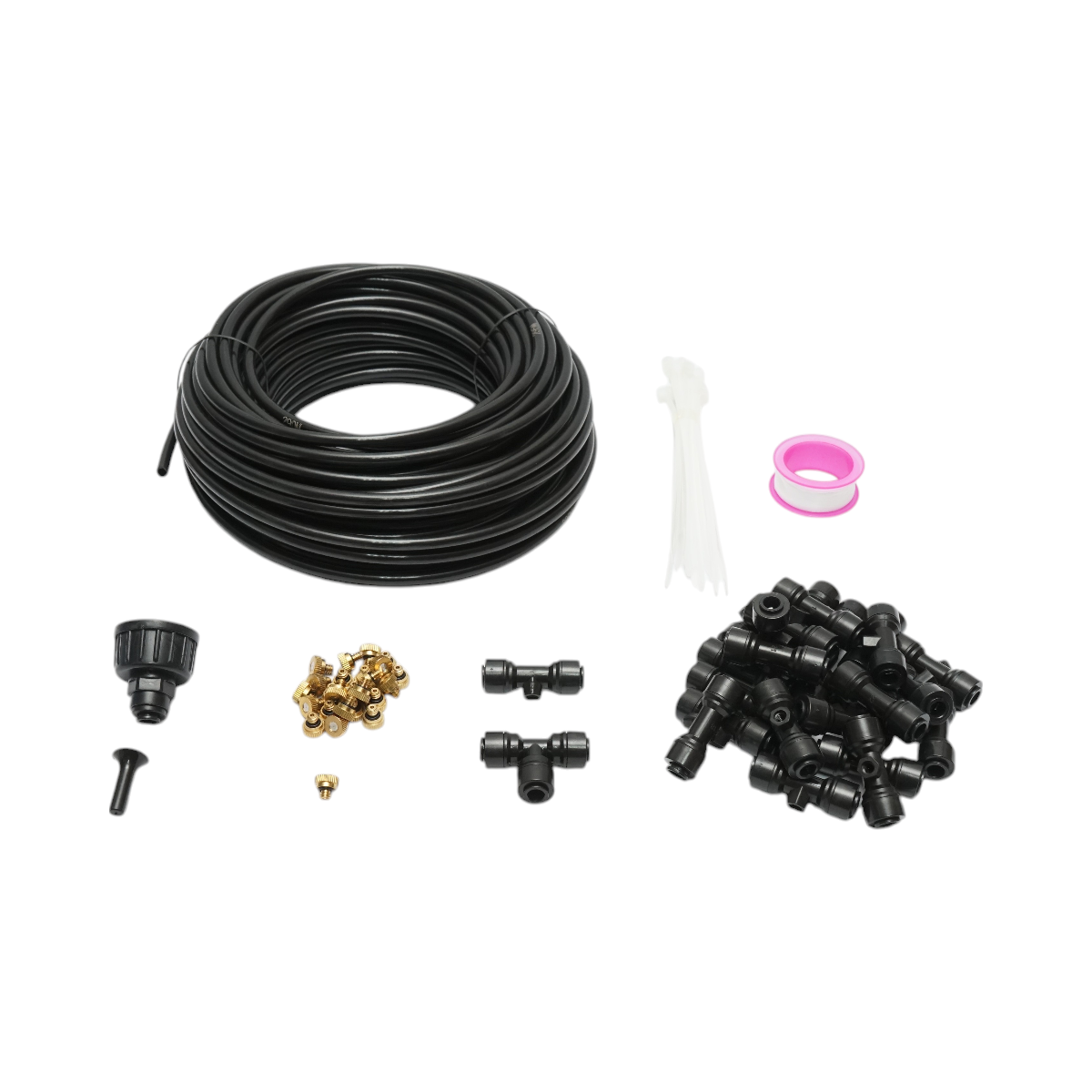Complete misting water spray kit with 25m hose, brass nozzles for terrace, garden 80 pieces