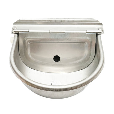 Stainless steel water trough for sheep with a constant level float, 2.5L 250x240x100mm and a 750mm hose with 1/2" thread, Breckner Germany.