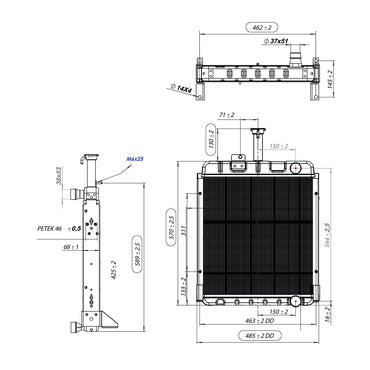 Water cooling radiator with 3 rows of cells for Case IH series 85, 95 OEM code 150-271, 1536373C1 Breckner Germany