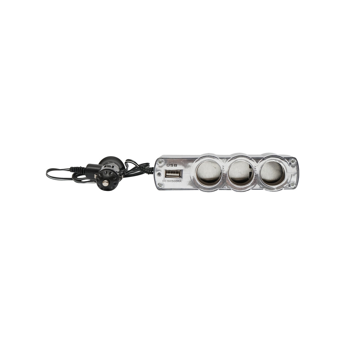 Triple adapter for lighter and 1 USB port with 1m cable