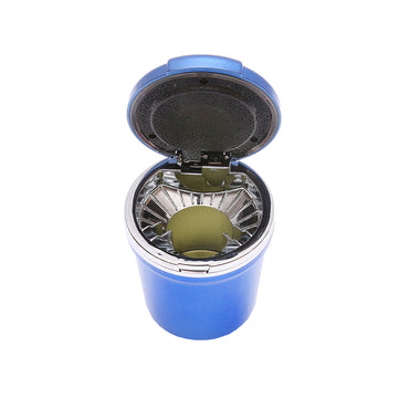 Universal blue-silver car ashtray with multicolor LED light
