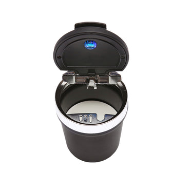 Universal car ashtray with black-silver ceramic bottom and blue LED light