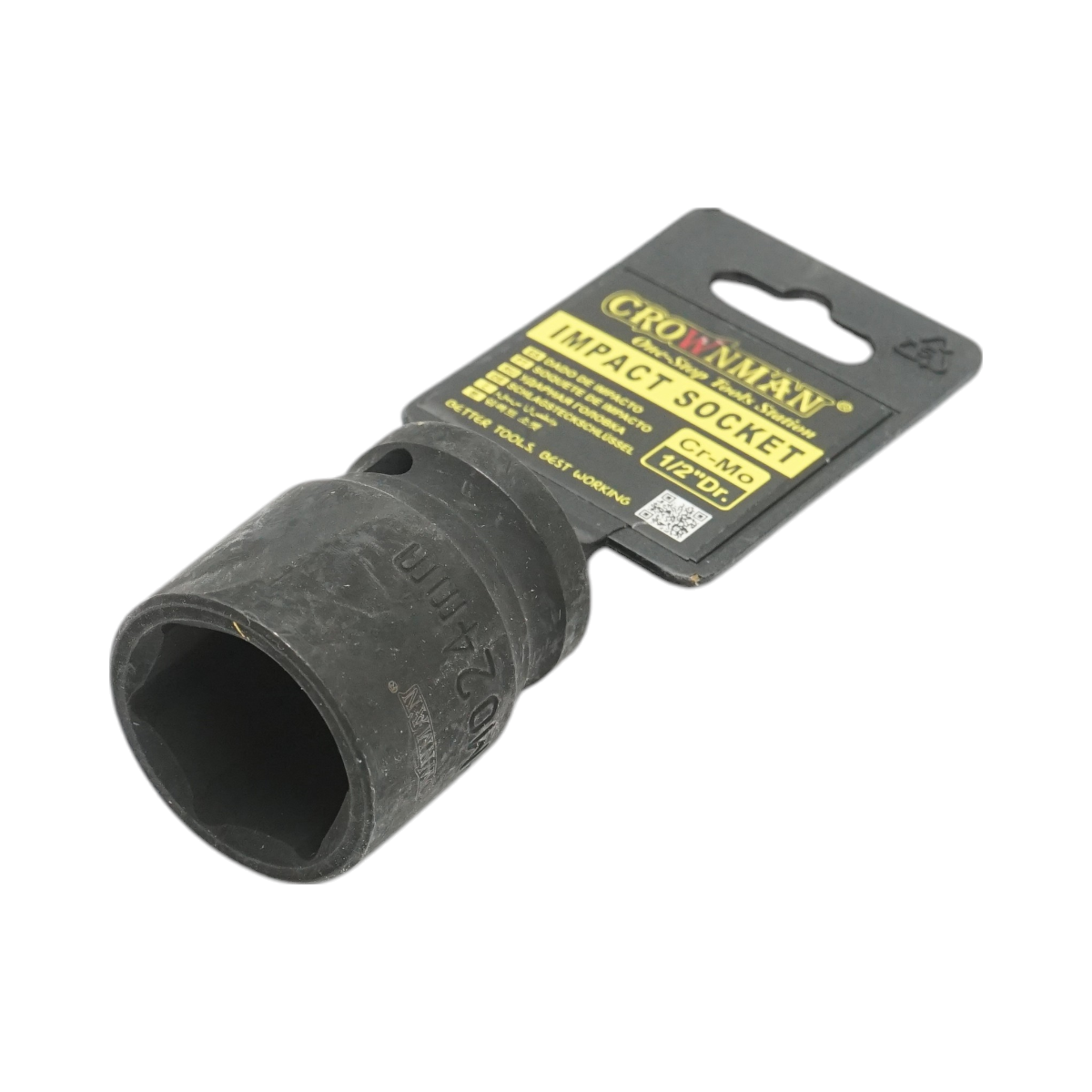 24mm impact socket, 1/2 inch square, Cr-Mo material, DIN 3121 standard, industrial Crownman