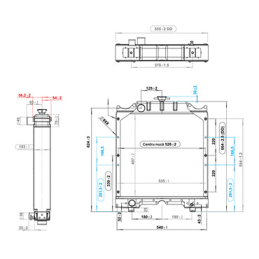 Water cooling radiator with 3 rows of cells for Fiat series 55, 90, A, CS OEM code 5143883, 5143884, 5167365, 4997175, 4997298, 5104143, 150-40 Breckner Germany