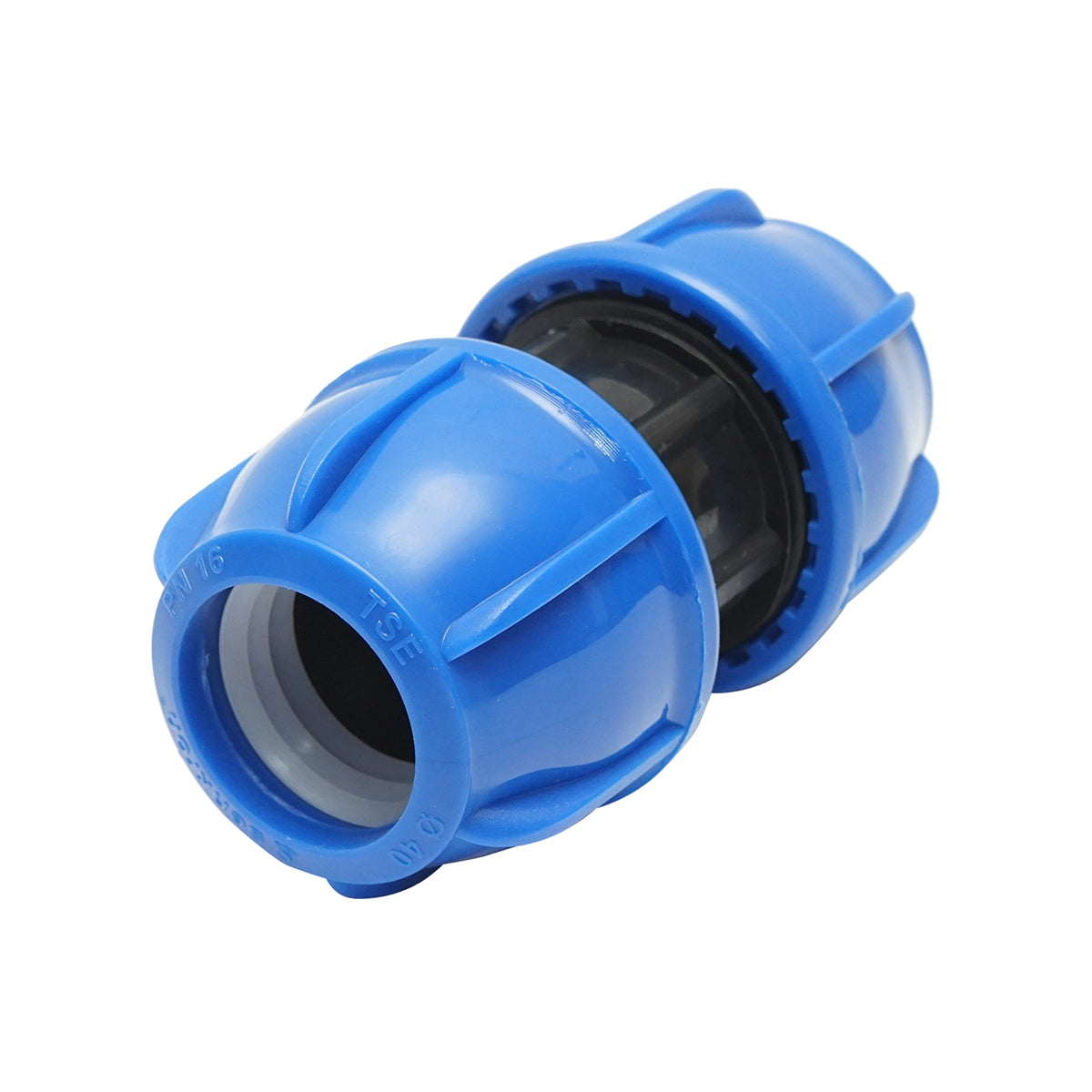 Equal compression fitting D40x40mm, PN16 for irrigation systems.